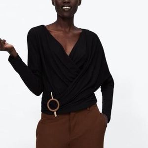 Zara wrapped ribbed  shirt with buckle detail